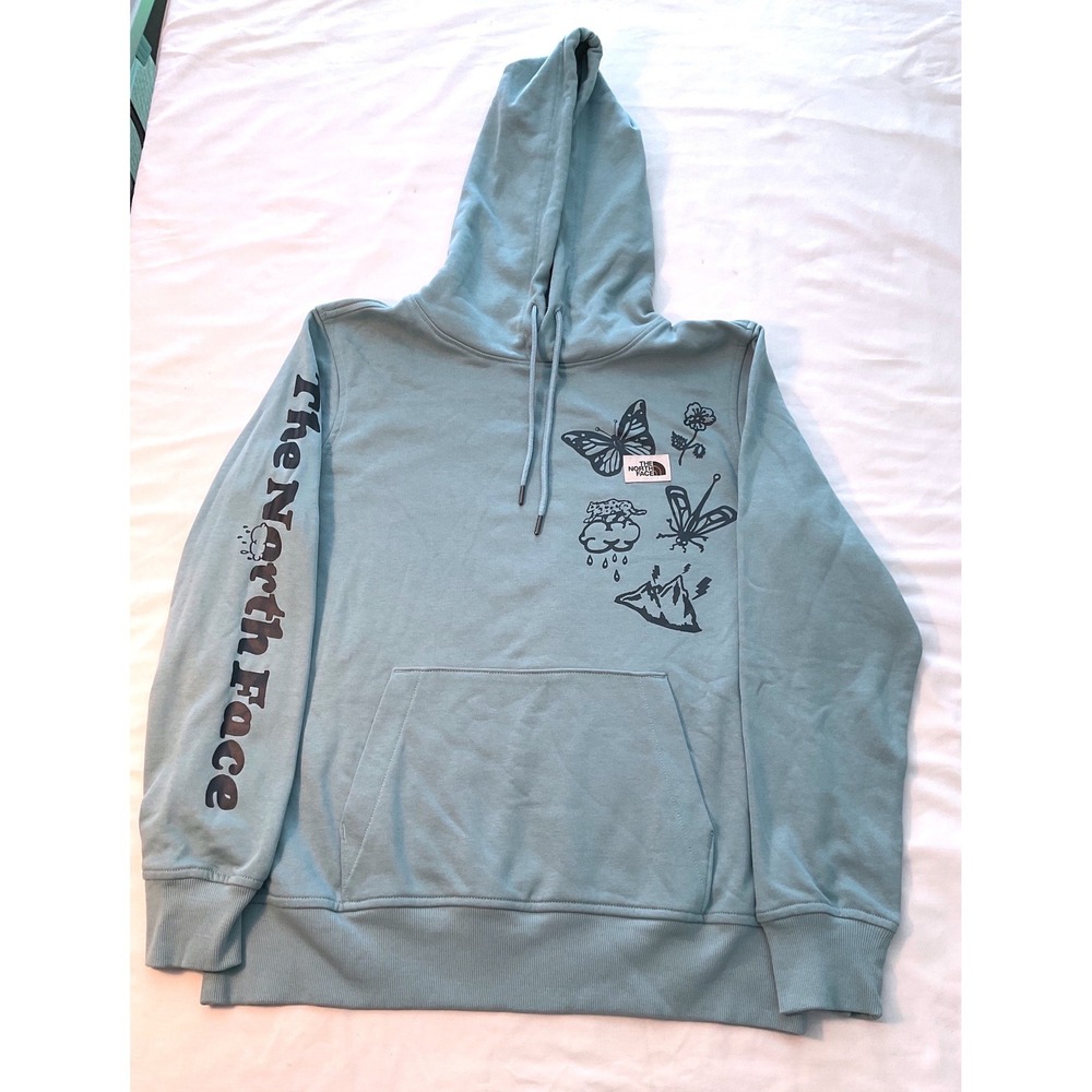 The North Face Womens Aqua Blue Himalayan Graphic Logo Hoodie Sweatshirt Medium